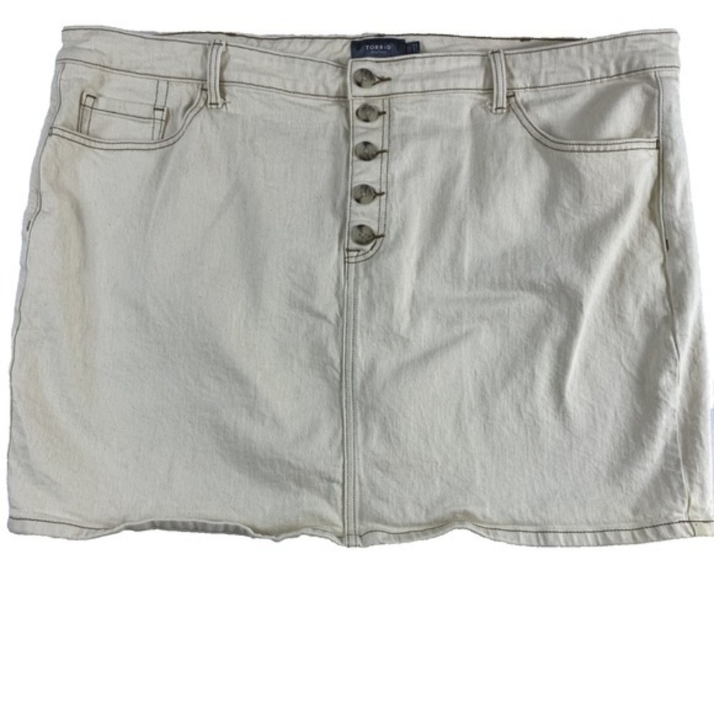 Torrid Mini Denim Skirt Women Sz 24 Cream Button‎ Fly